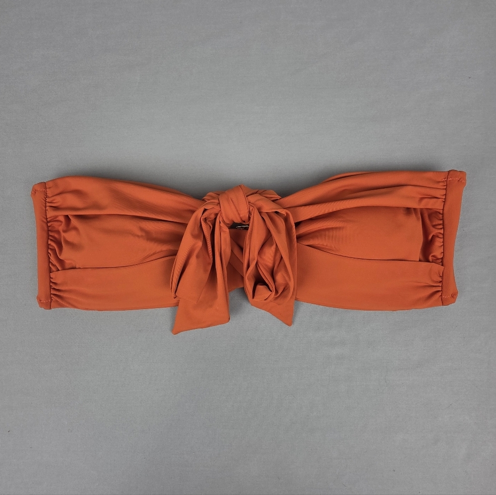 Ruched Bandeau Bikini Top Burnt Orange Size 14 Knot Front Chic Resortwear Pool
